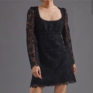 Anthropologie Black Lace Mini Dress